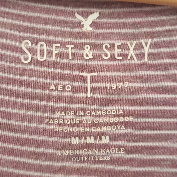 American Eagle Outfitters Mauve Striped Flared Long Sleeve Shirt - Picture 3 of 5